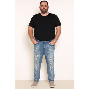 Create 2MR Men's Jeans‎ 42x32 Blue Distressed Ripped Patchwork Embroidered Denim